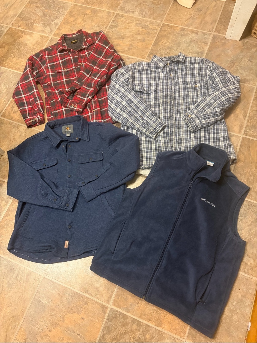 Navy Fleece Vest with Stanley Red & Blue Plaid and Solid Heavy Lined Bundle